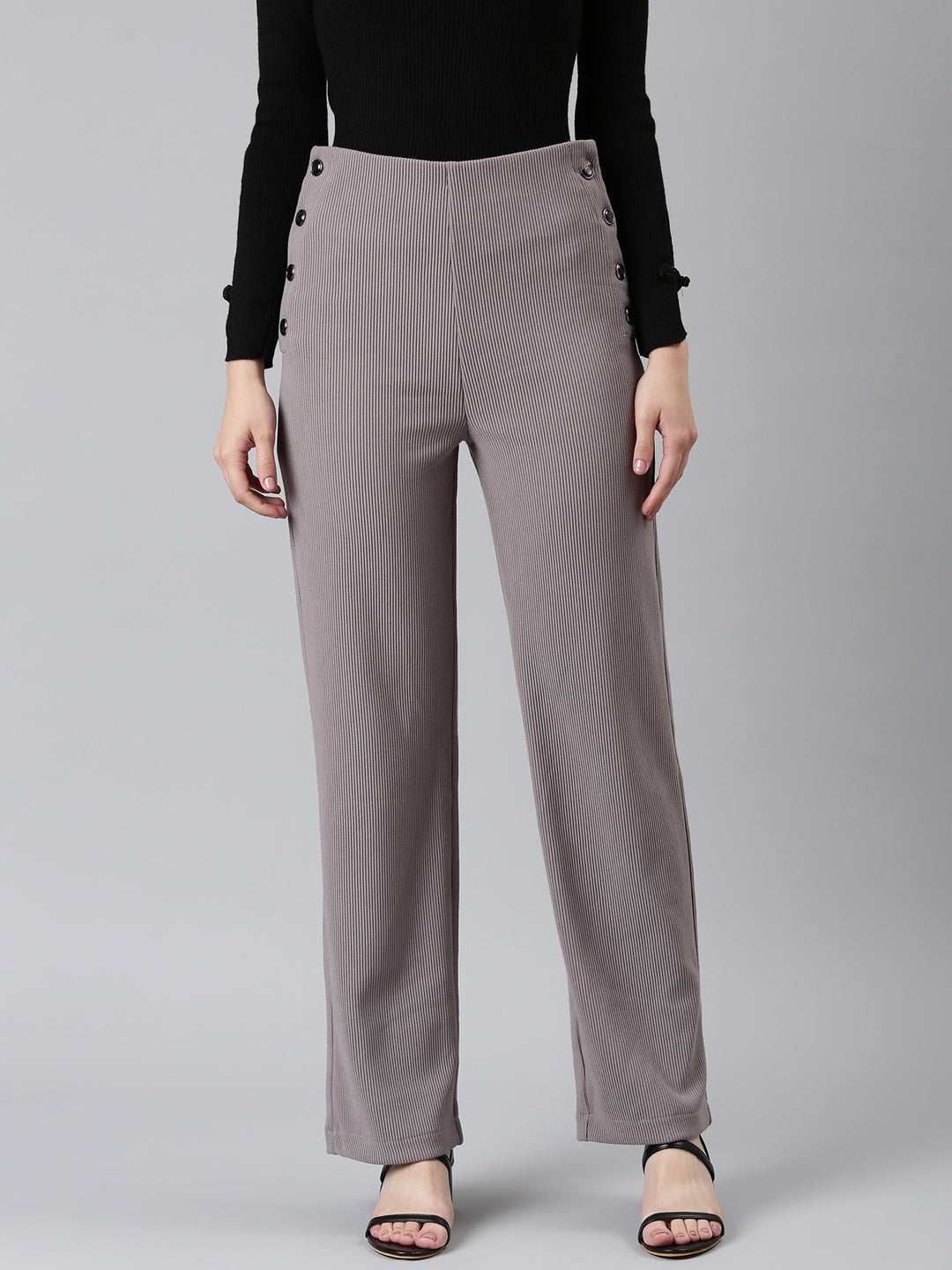 Women Grey Solid Parallel Trouser