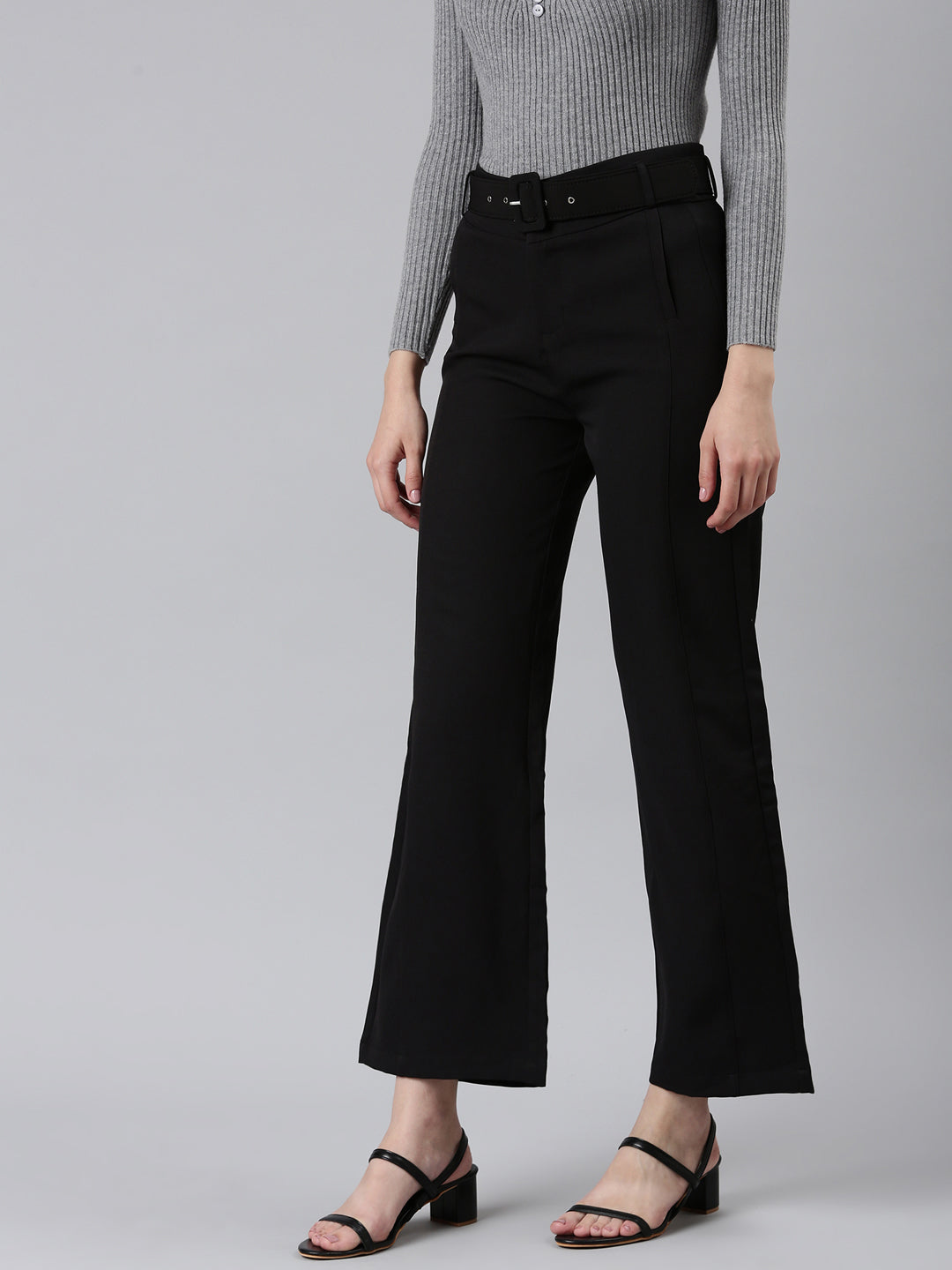 Women Black Solid Formal Trouser