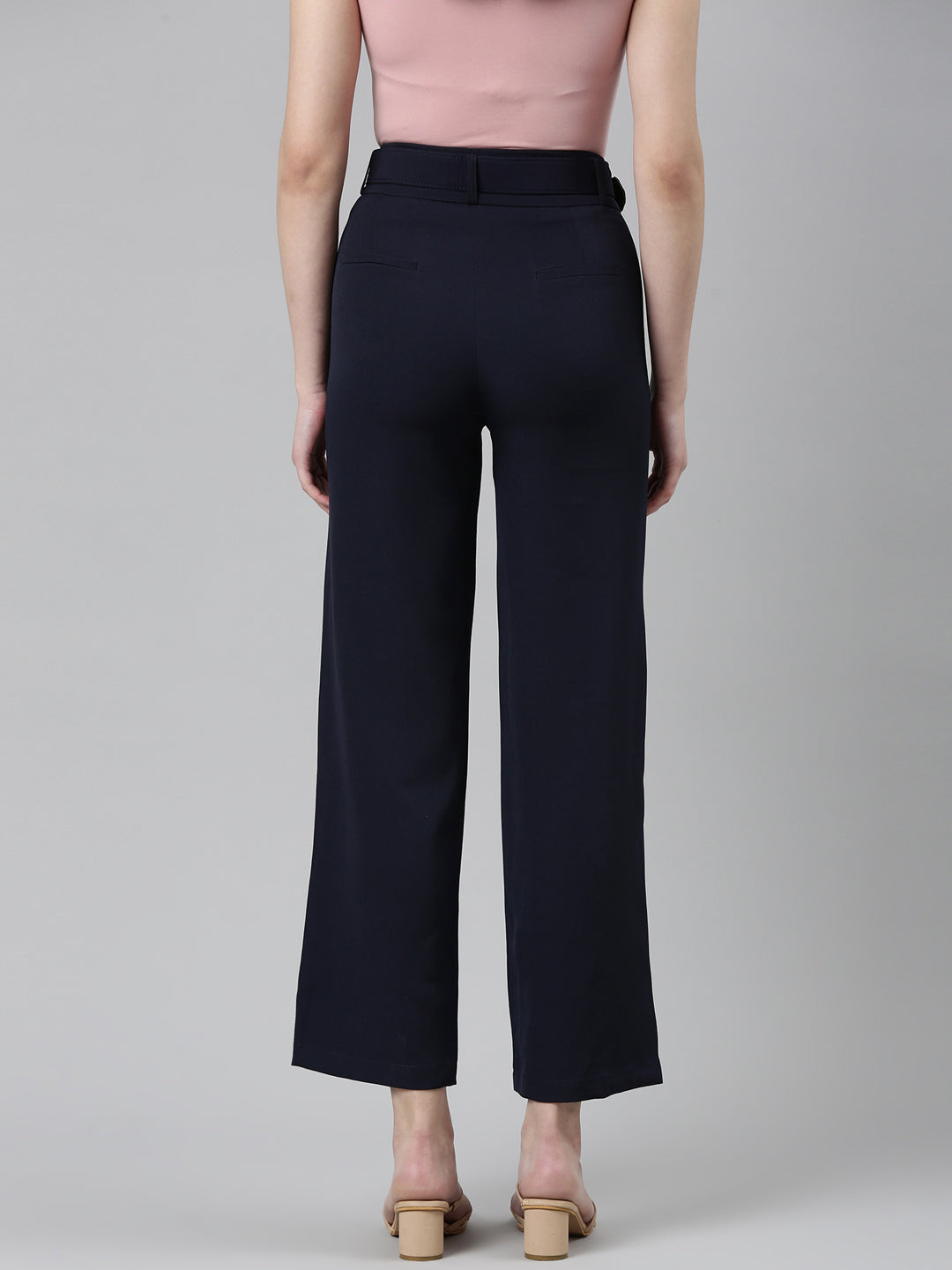 Women Navy Blue Solid Formal Trouser