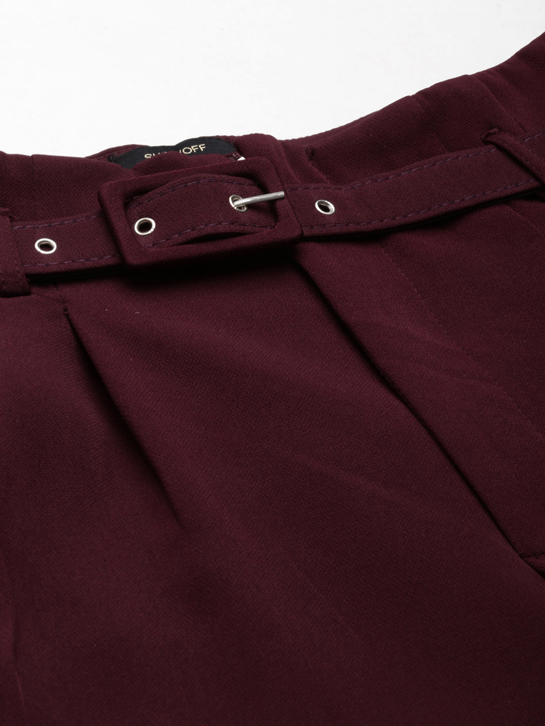 Women Burgundy Solid Peg Trouser