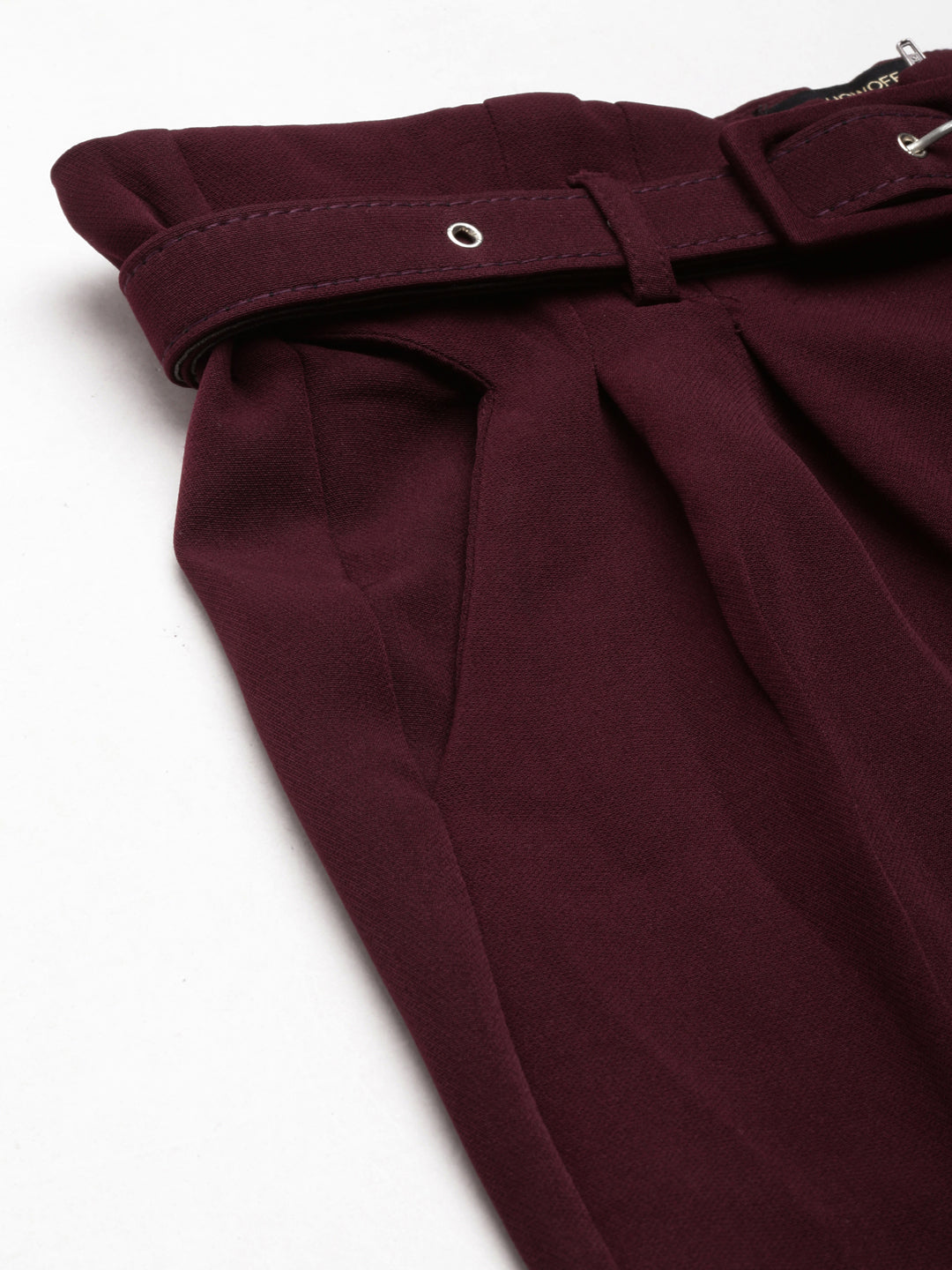 Women Burgundy Solid Peg Trouser