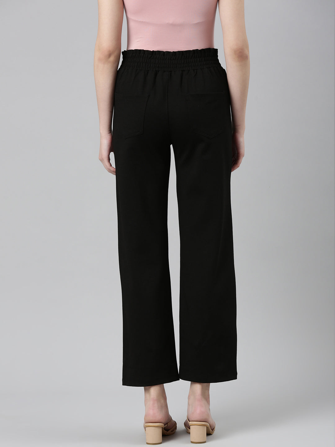 Women Black Solid Parallel Trouser