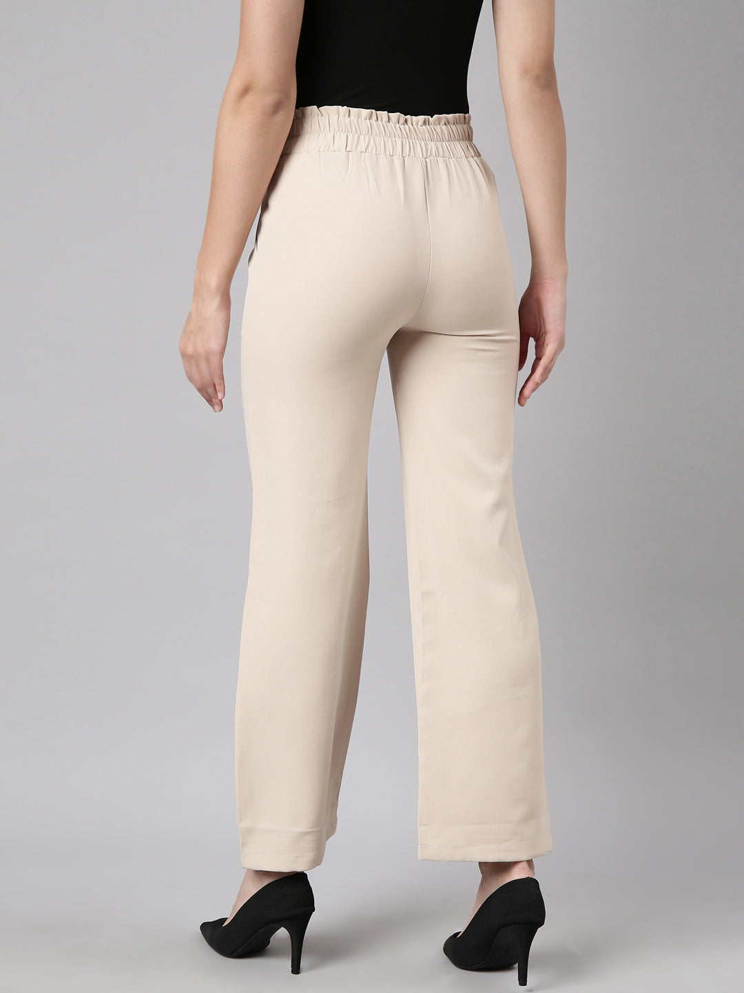 Women Solid Beige Parallel Trousers