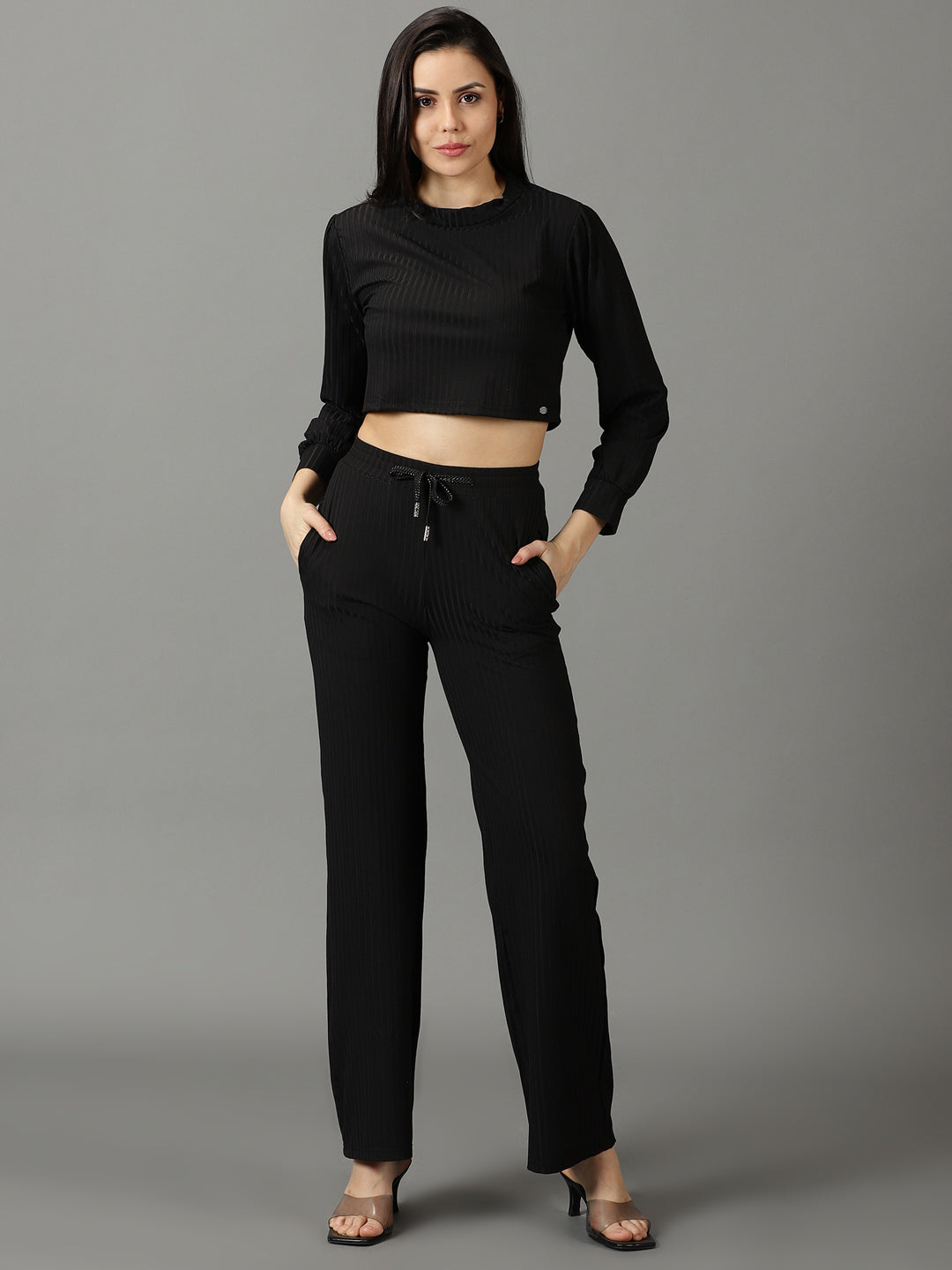 Women's Black Solid Co-Ords