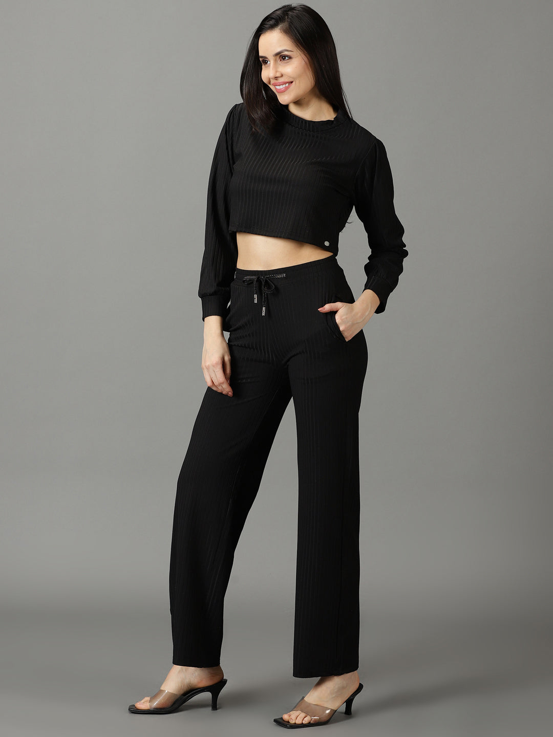 Women's Black Solid Co-Ords