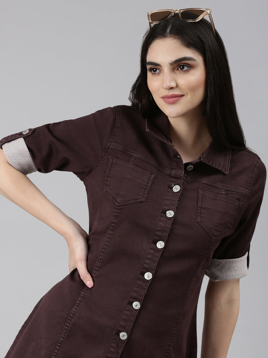Women's Coffee Brown Solid A-Line Dress