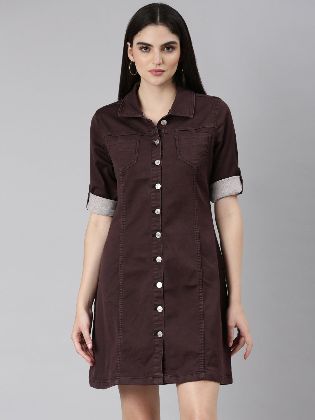 Women's Coffee Brown Solid A-Line Dress