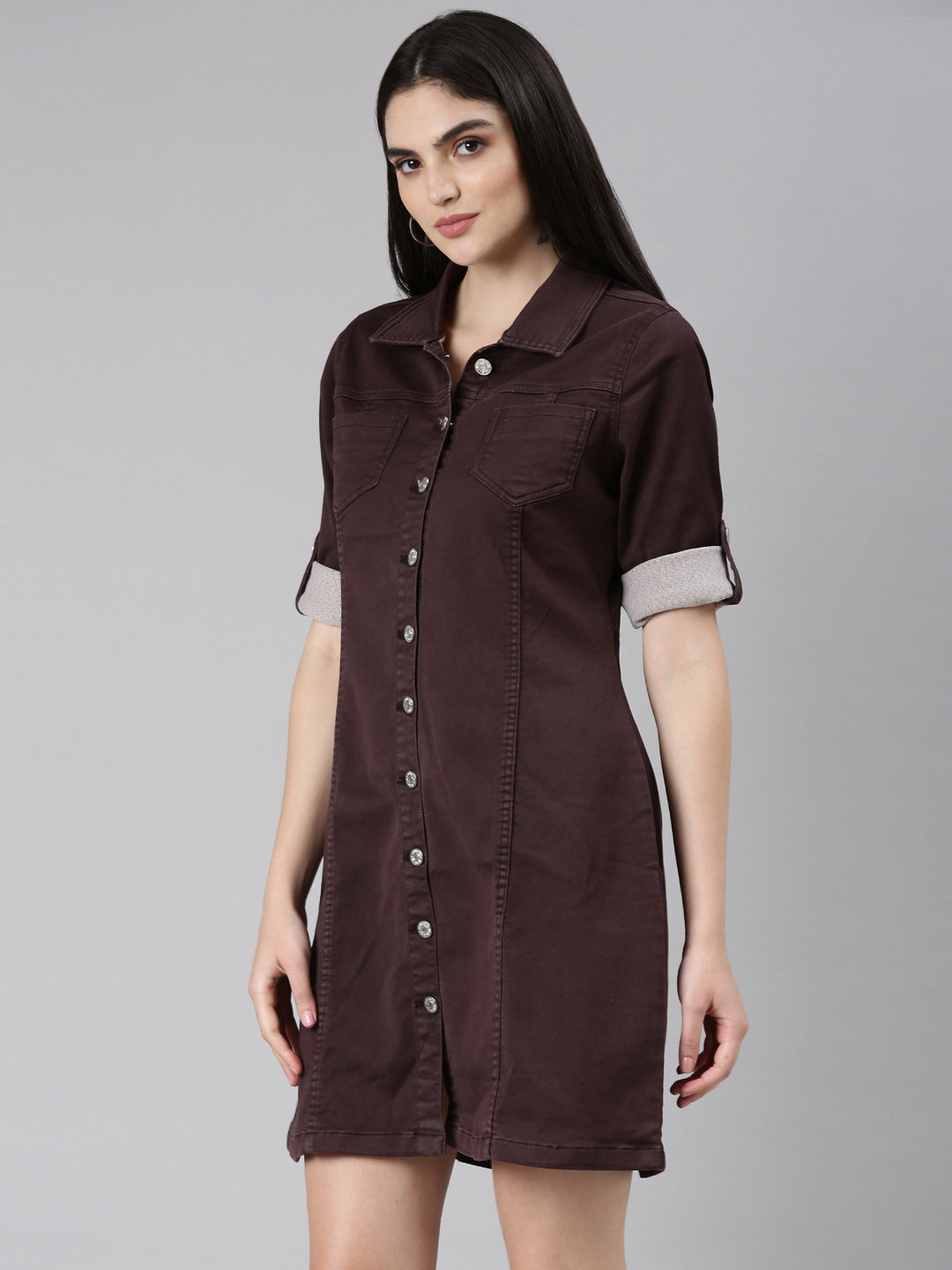 Women's Coffee Brown Solid A-Line Dress