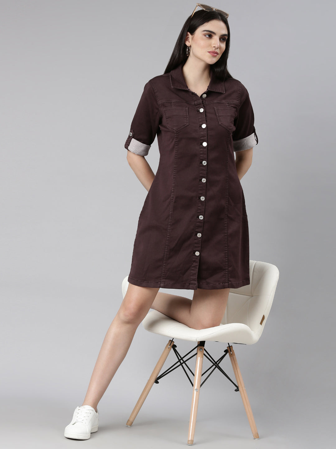 Women's Coffee Brown Solid A-Line Dress