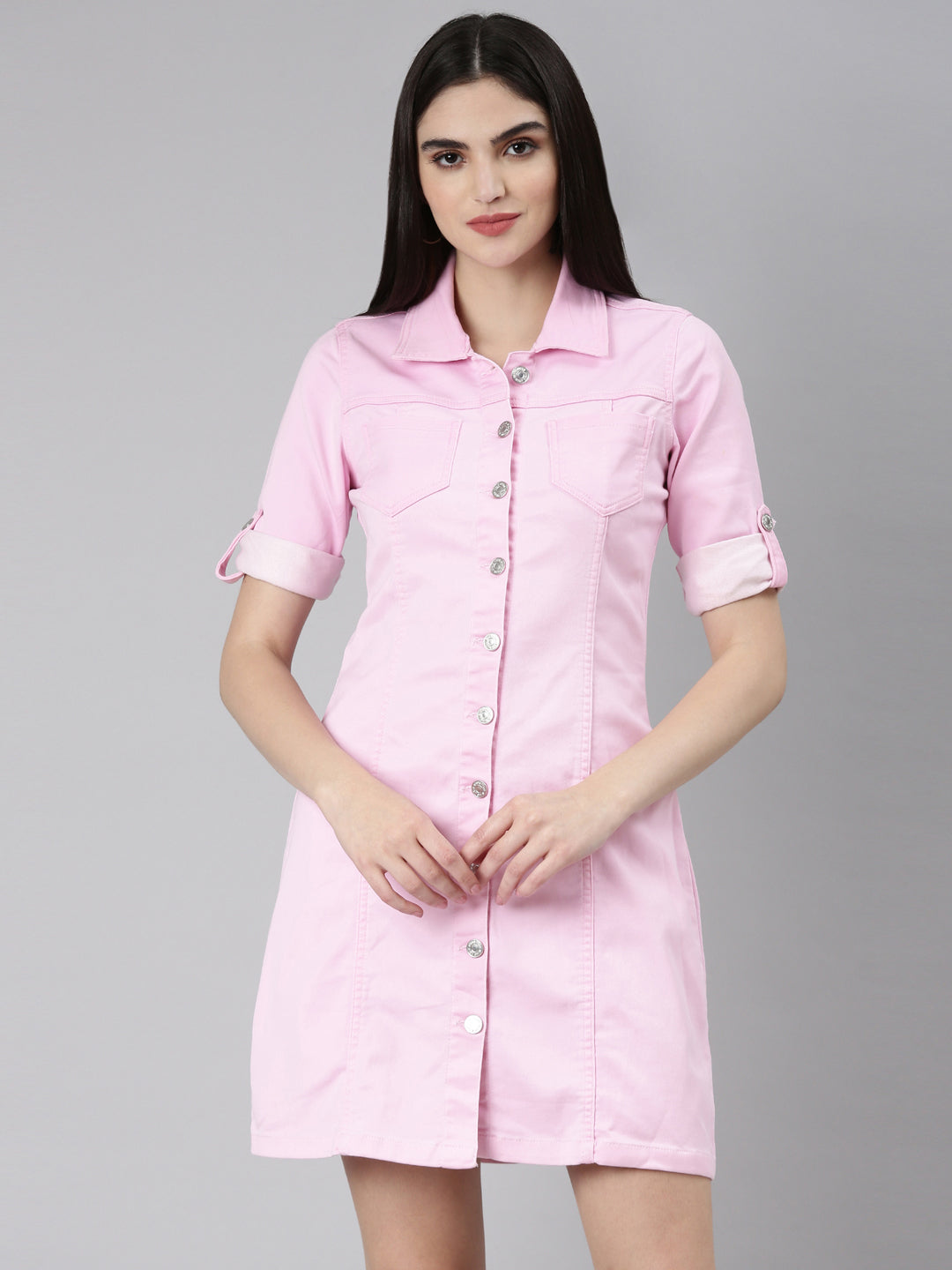 Women Pink Solid A-Line Dress