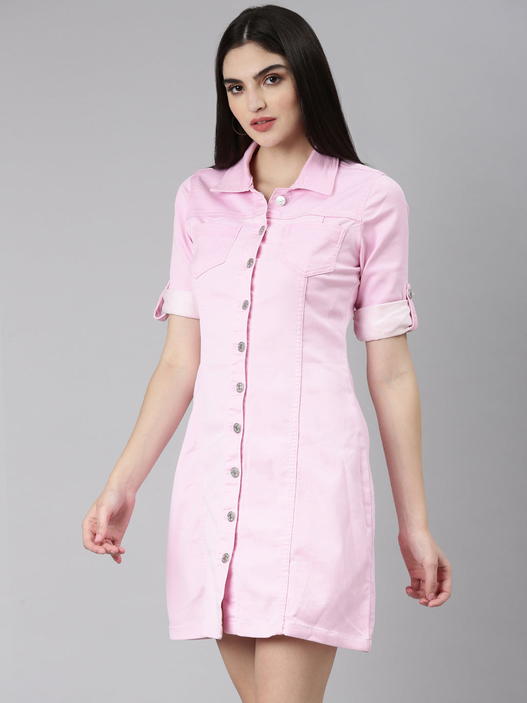 Women Pink Solid A-Line Dress