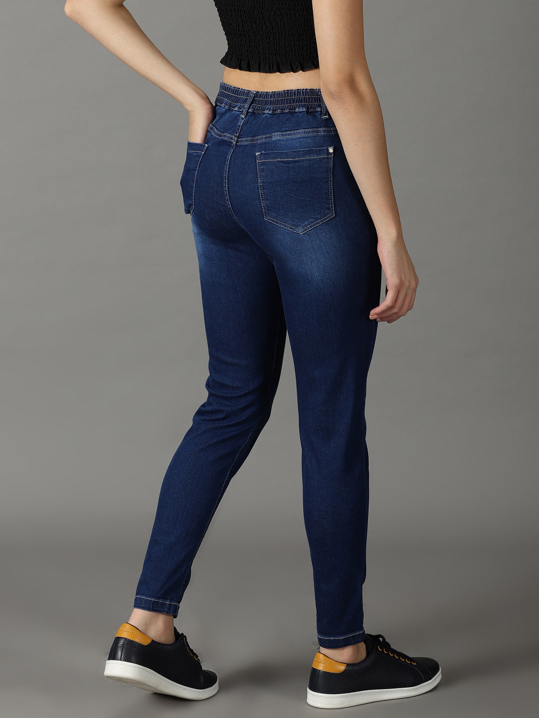 Women's Navy Blue Solid Mom Fit Denim Jeans