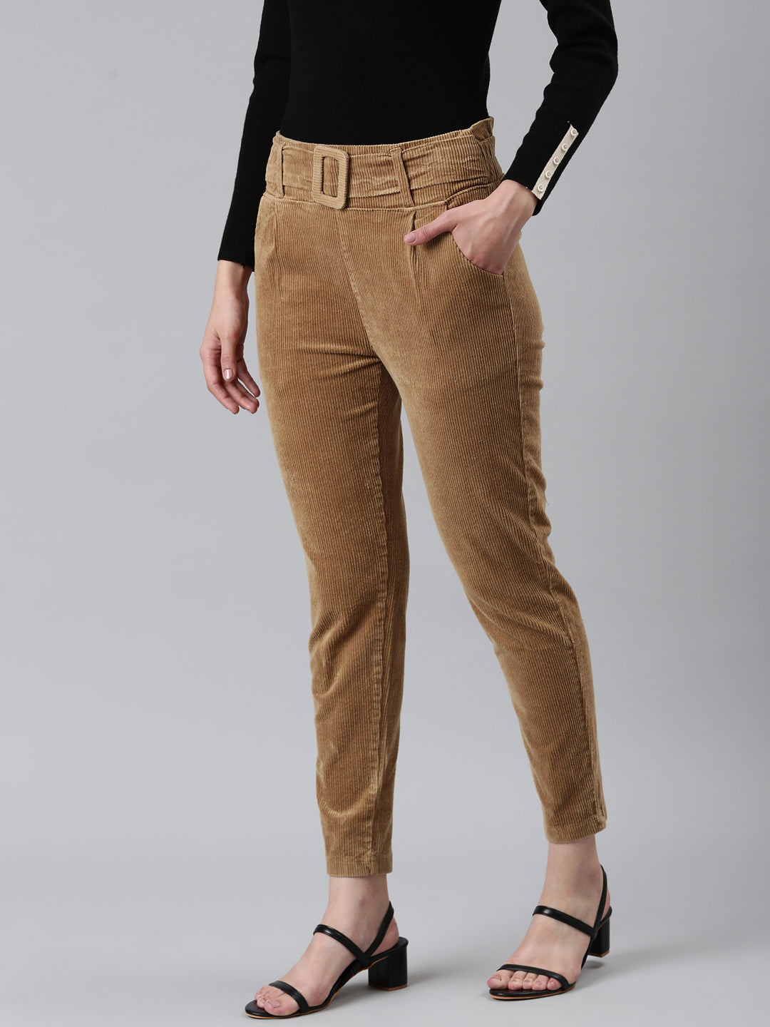 Women Khaki Solid Peg Trouser