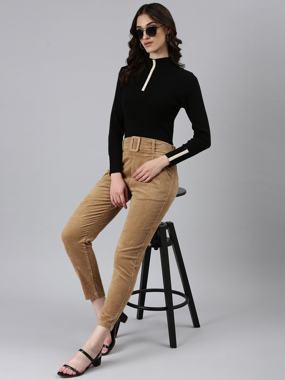 Women Khaki Solid Peg Trouser