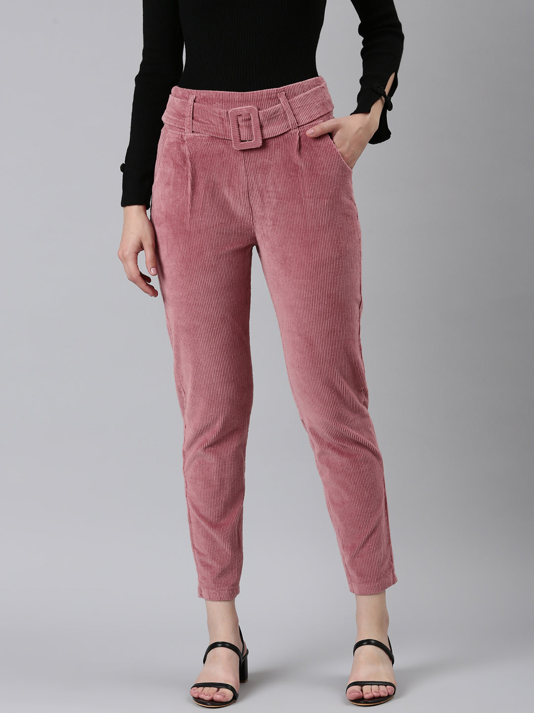 Women Mauve Solid Peg Trouser