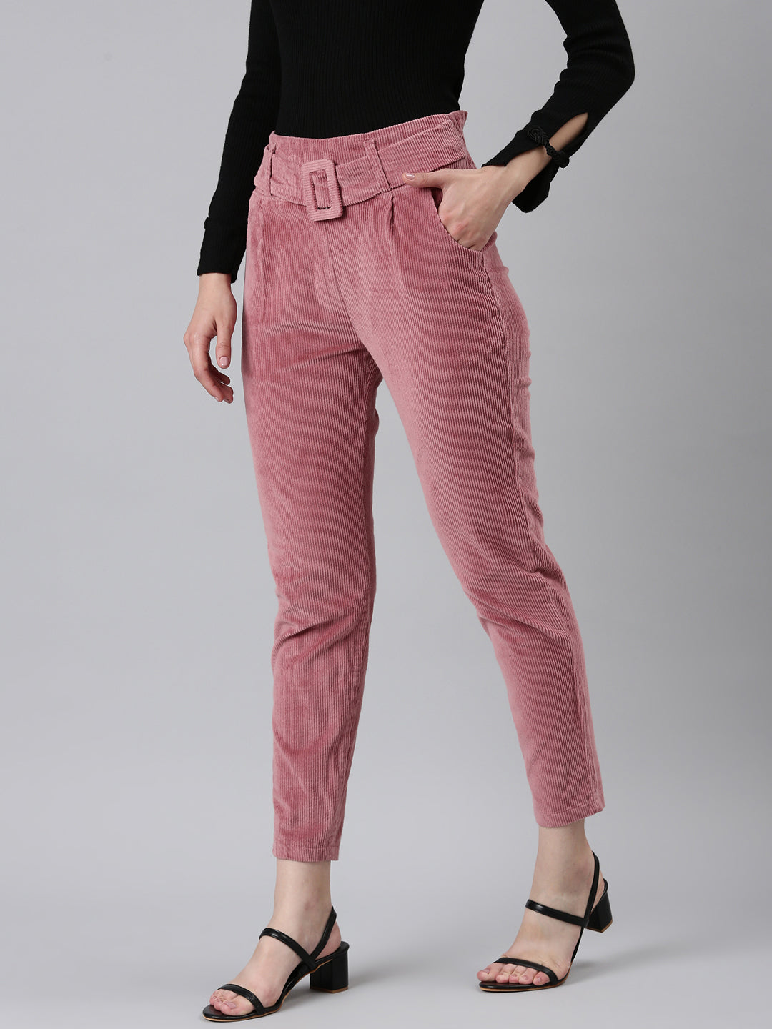 Women Mauve Solid Peg Trouser