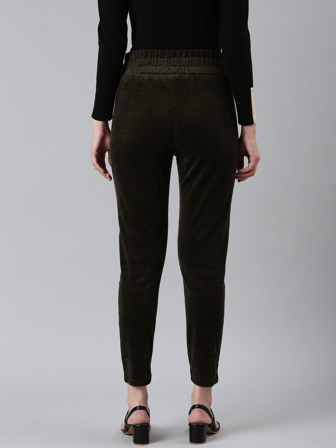 Women Olive Solid Peg Trouser