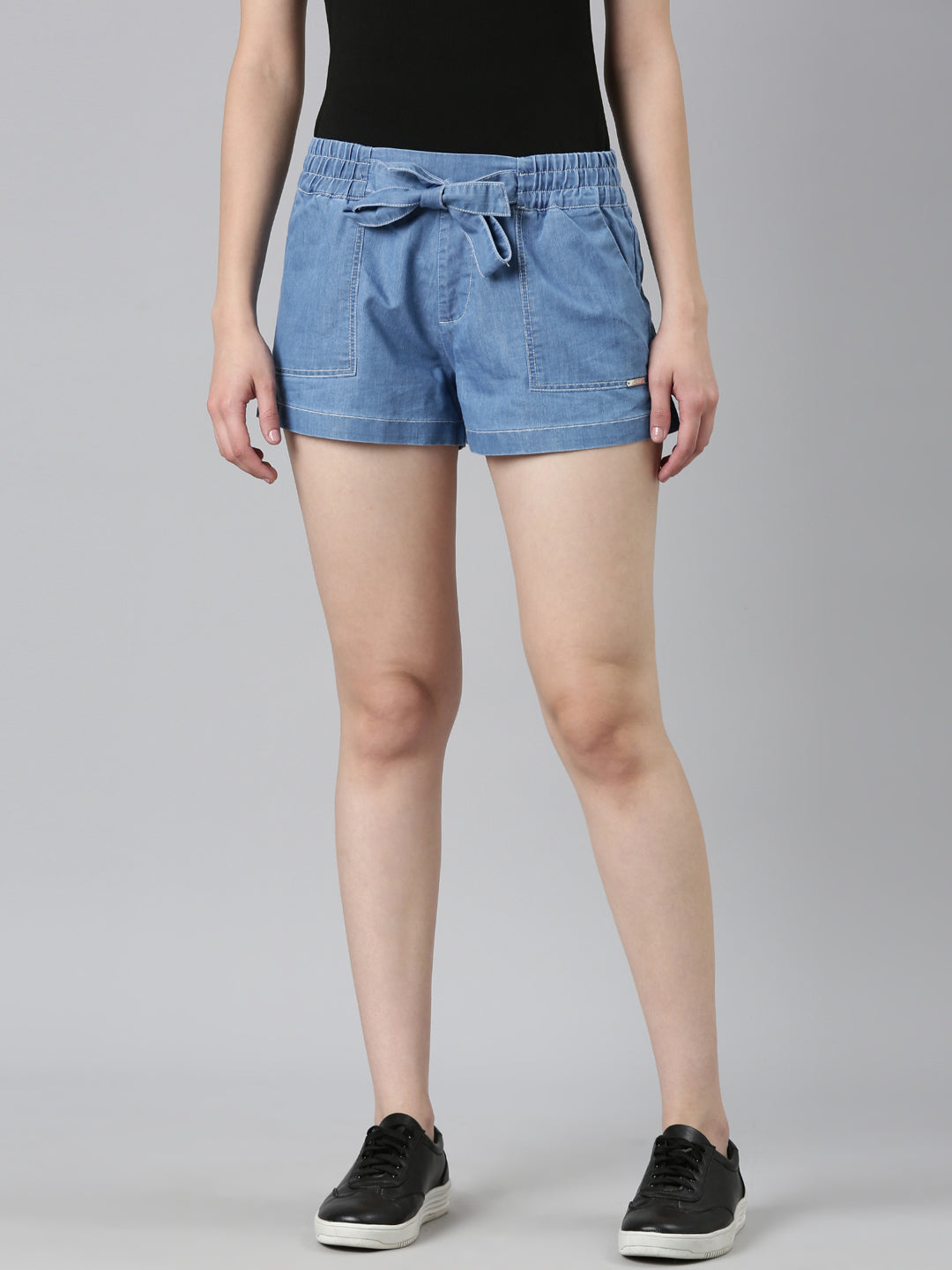 Women Blue Solid Shorts