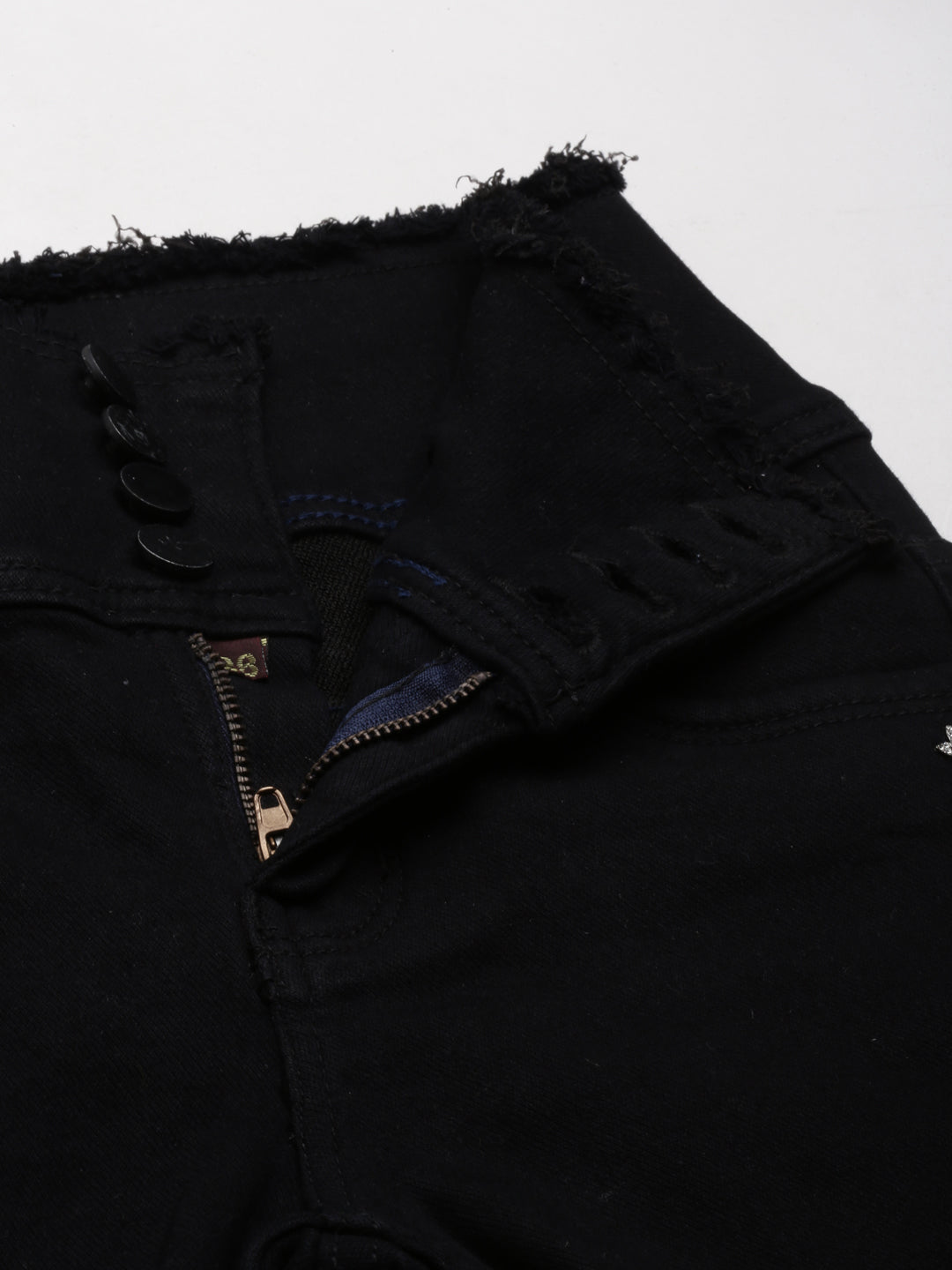 Women's Black Solid Denim Shorts