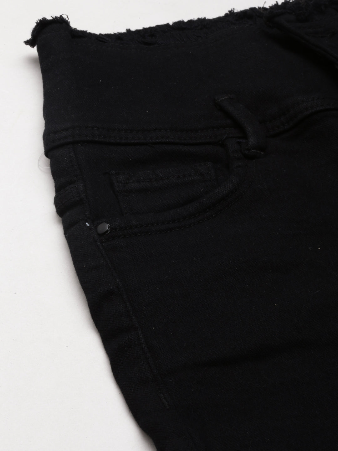 Women's Black Solid Denim Shorts