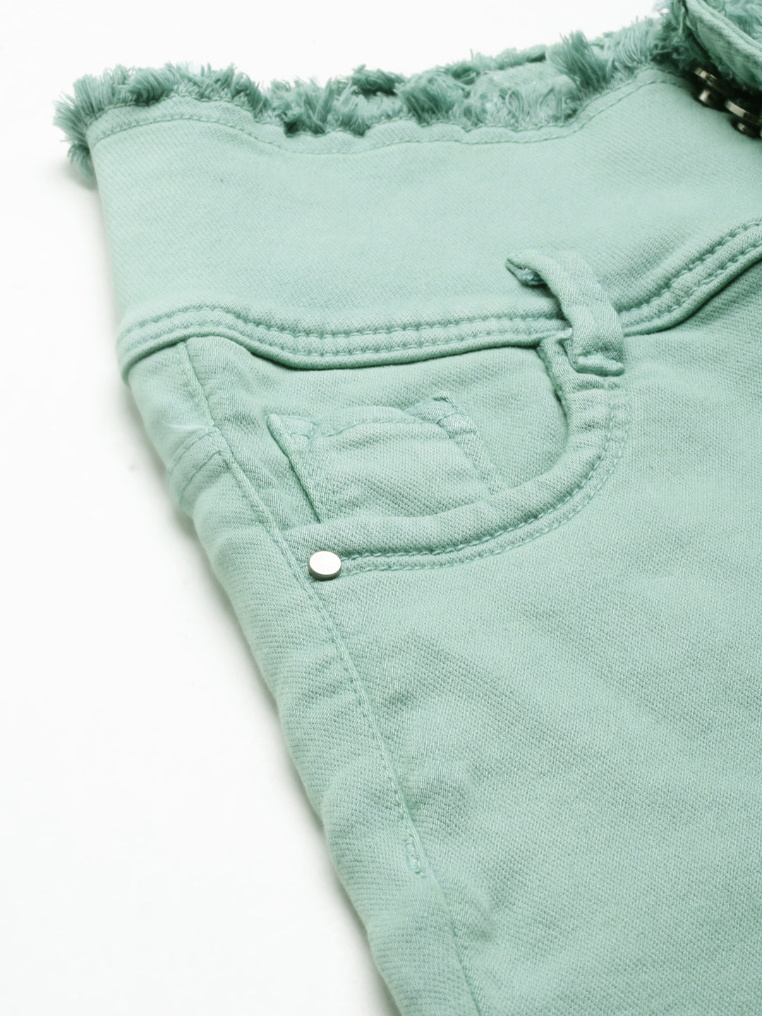 Women Sea Green Solid Denim Shorts