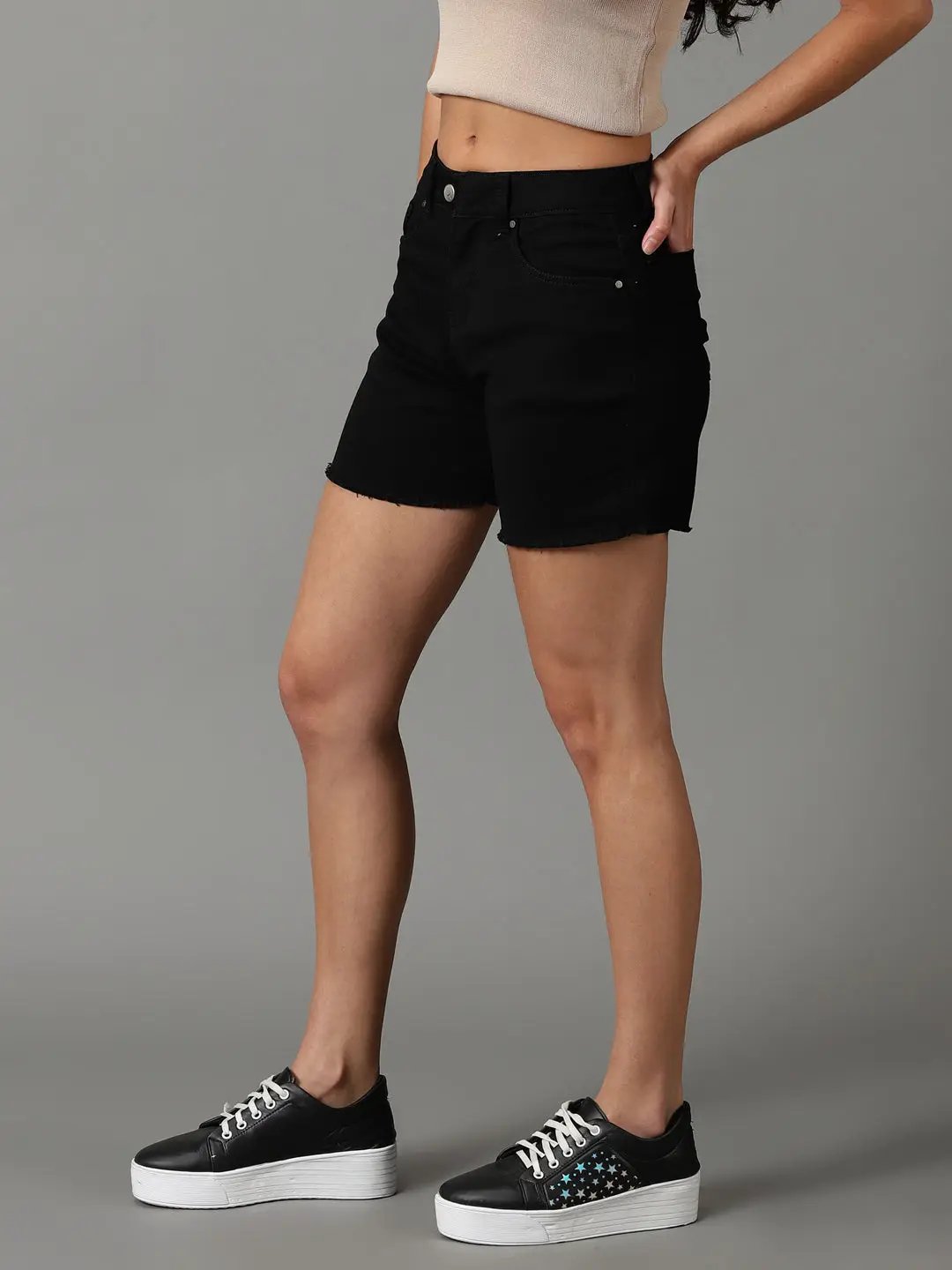 Women's Black High-Rise Denim Shorts