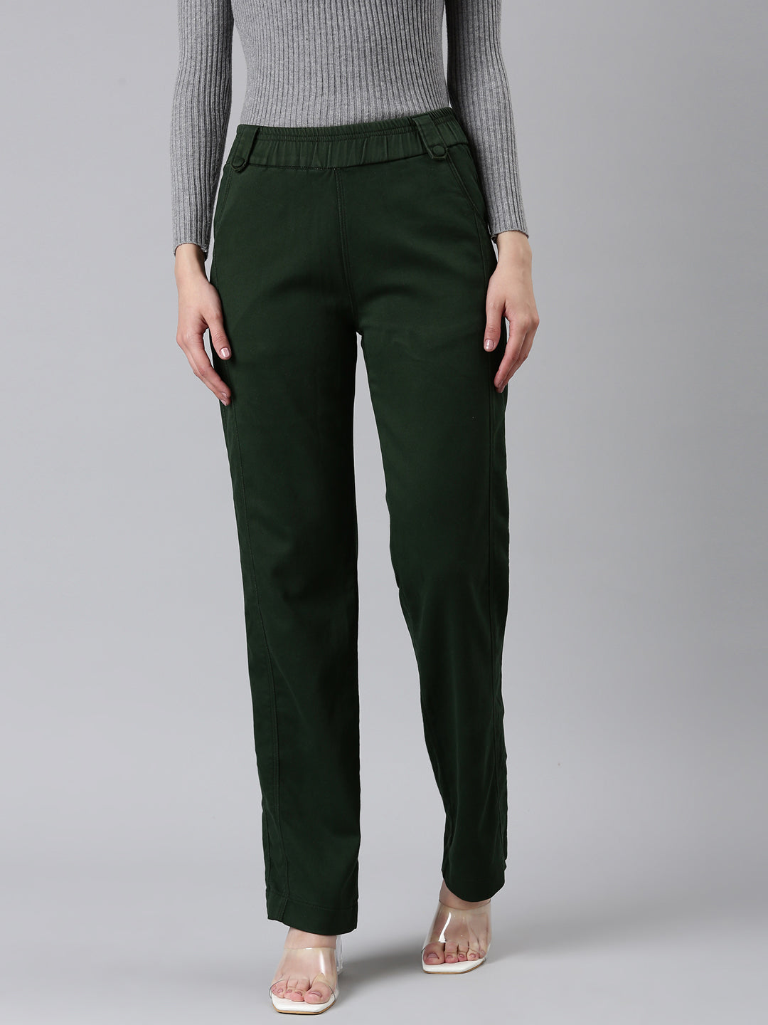 Women Olive Solid Trouser