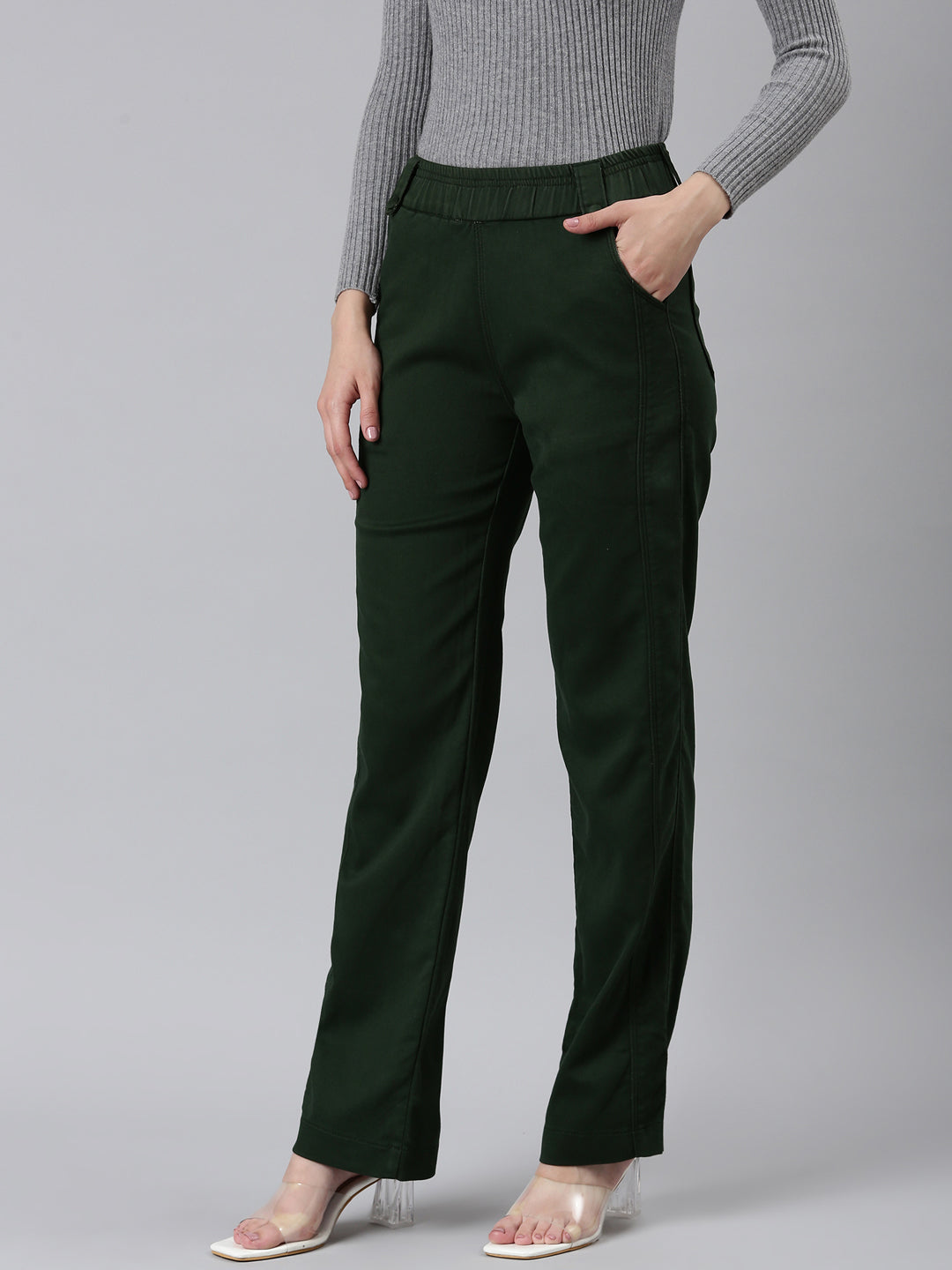 Women Olive Solid Trouser