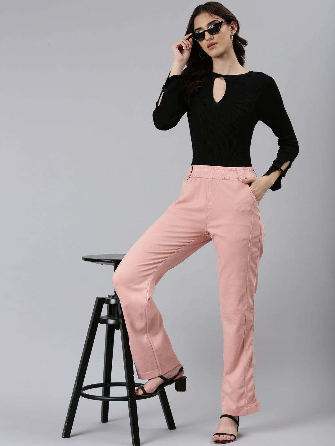 Women Peach Solid Trouser