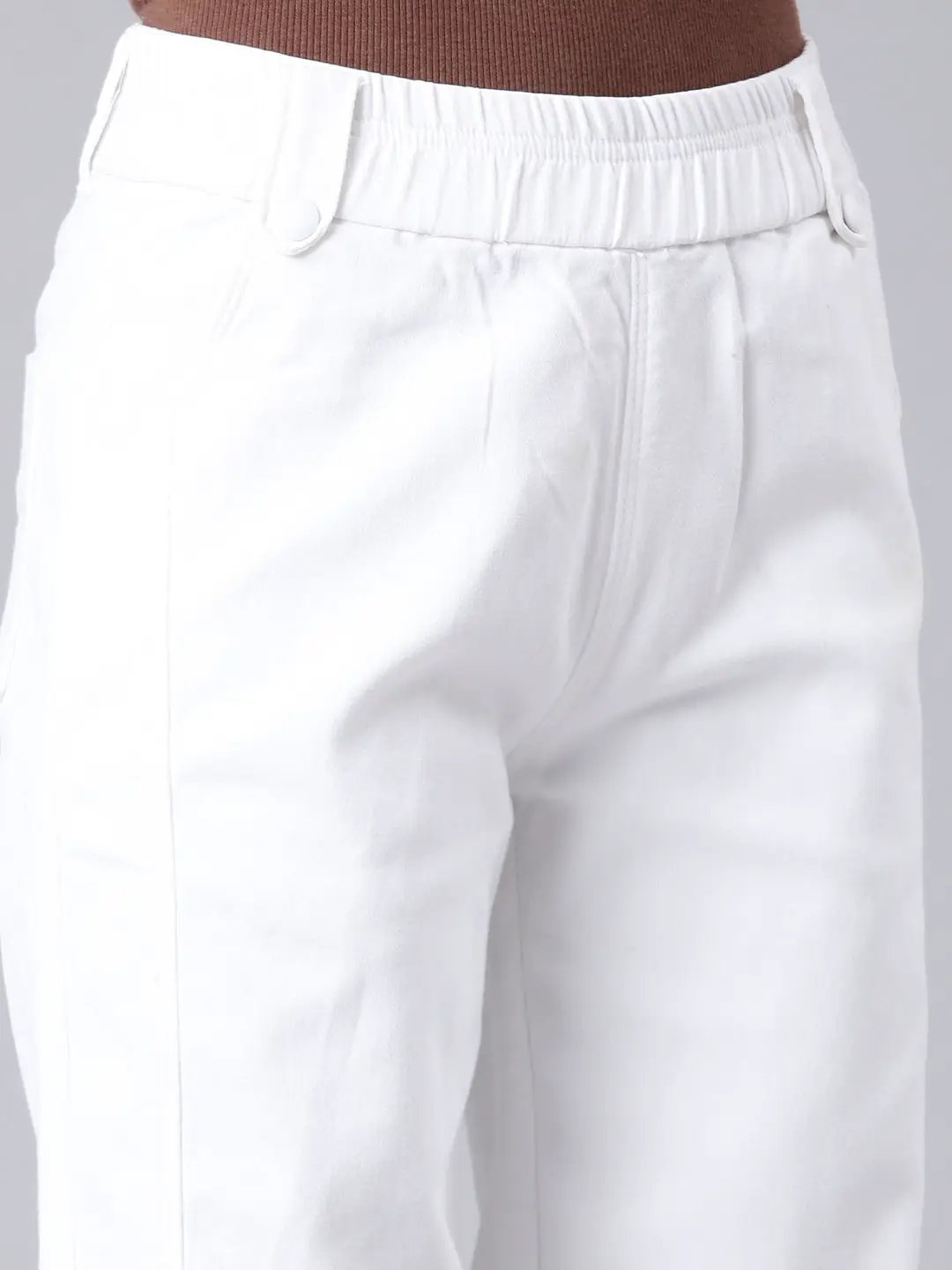 Women's White Solid Wide Leg Denim Jeans
