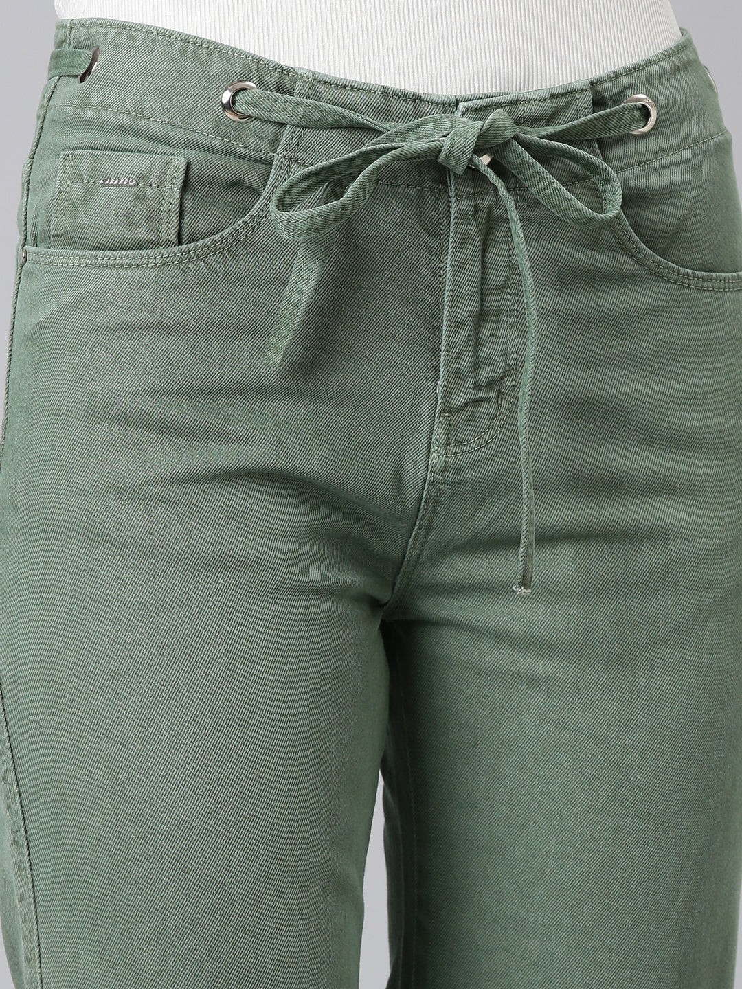 Women Green Solid Straight Fit Denim Jeans