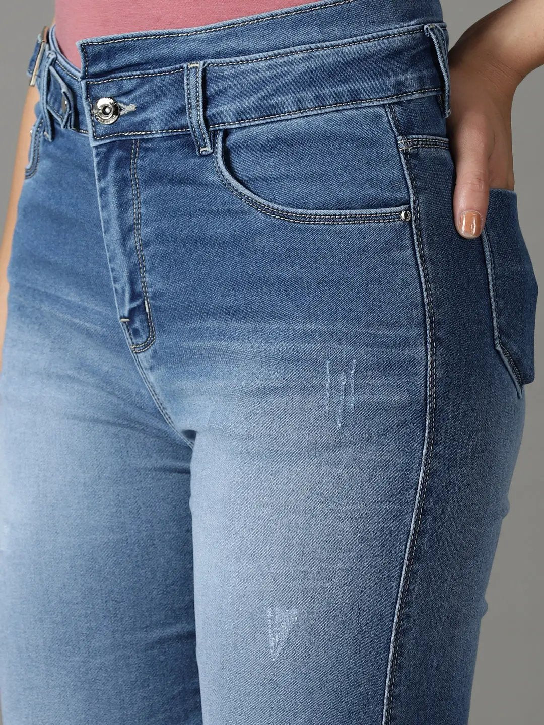 Women's Blue Solid Straight Fit Denim Jeans