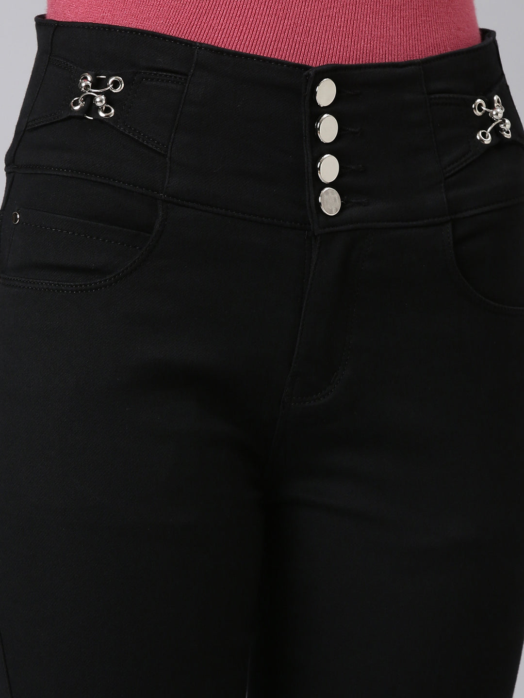 Women Black Solid Straight Fit Denim Jeans