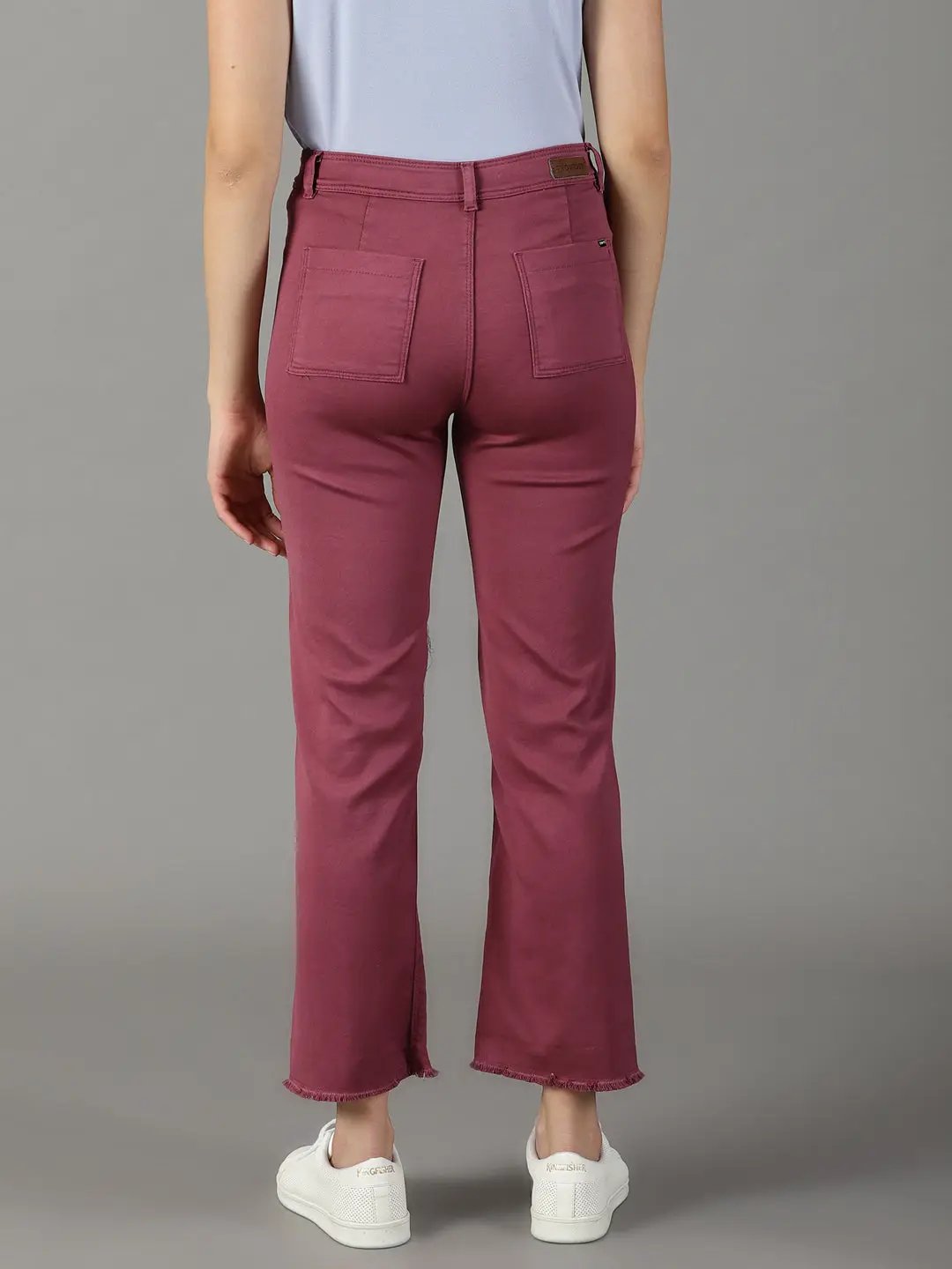 Women's Magenta Solid Wide Leg Denim Jeans