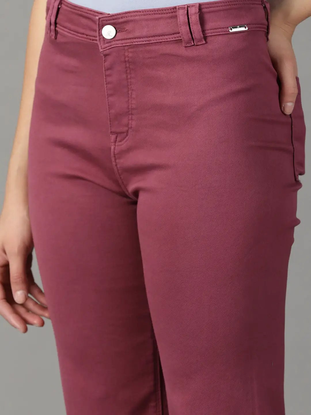 Women's Magenta Solid Wide Leg Denim Jeans