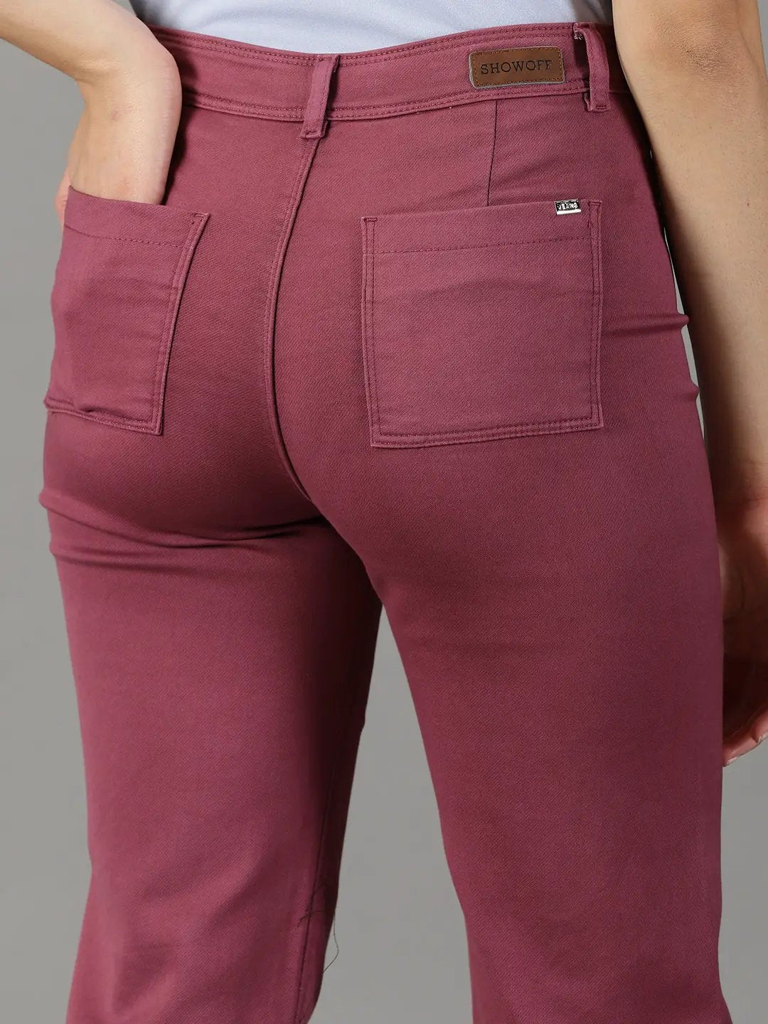 Women's Magenta Solid Wide Leg Denim Jeans