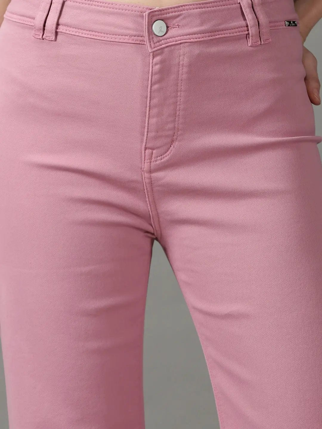 Women's Pink Solid Wide Leg Denim Jeans