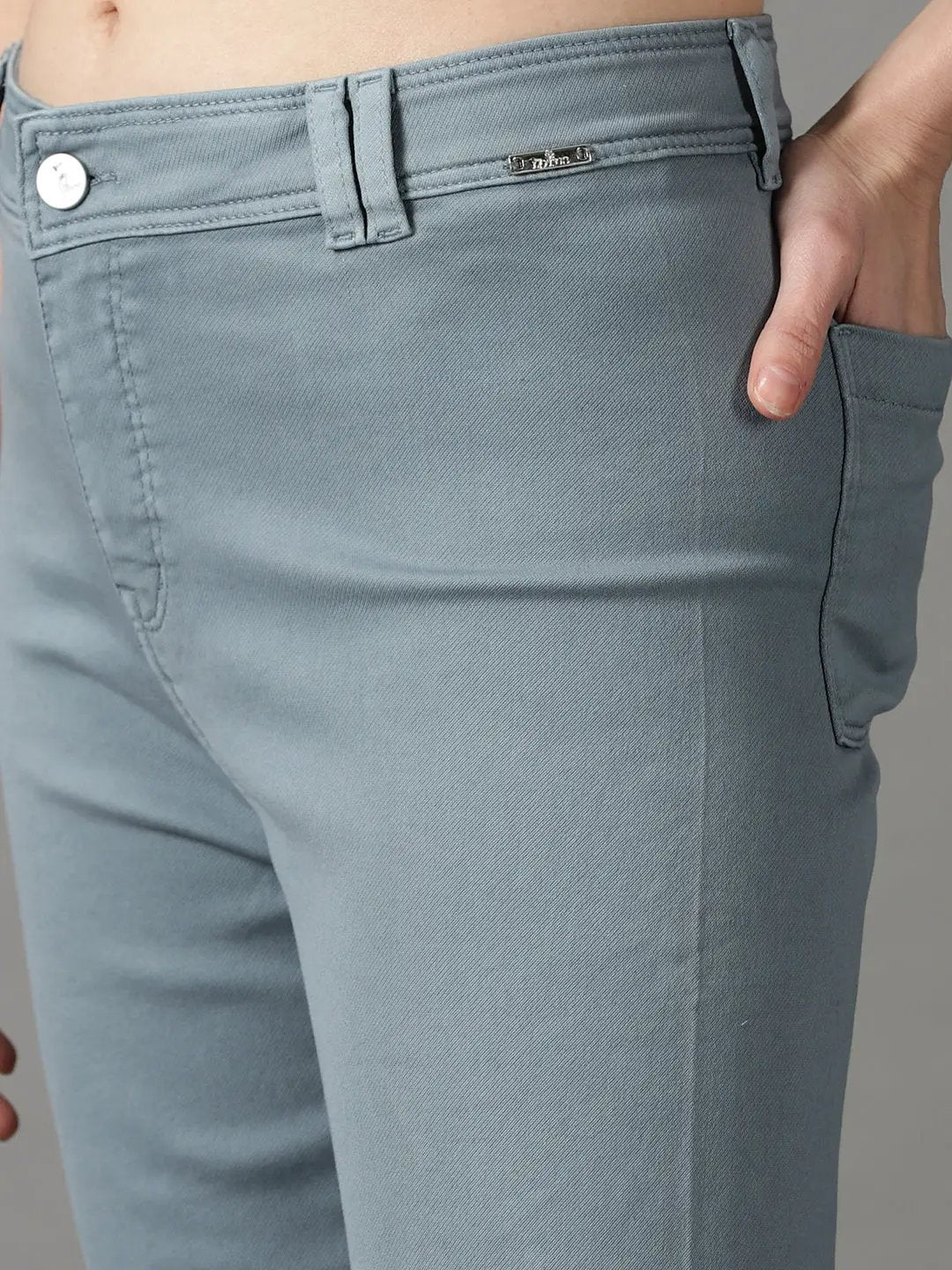 Women's Teal Solid Wide Leg Denim Jeans