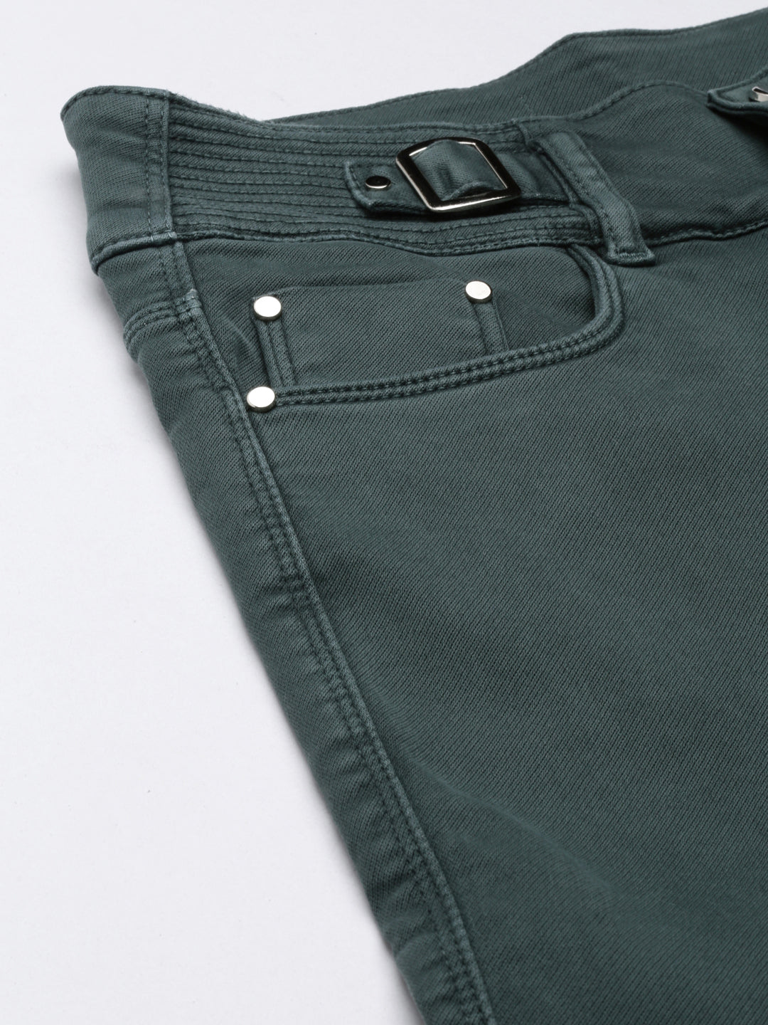 Women's Green Solid Straight Fit Denim Jeans