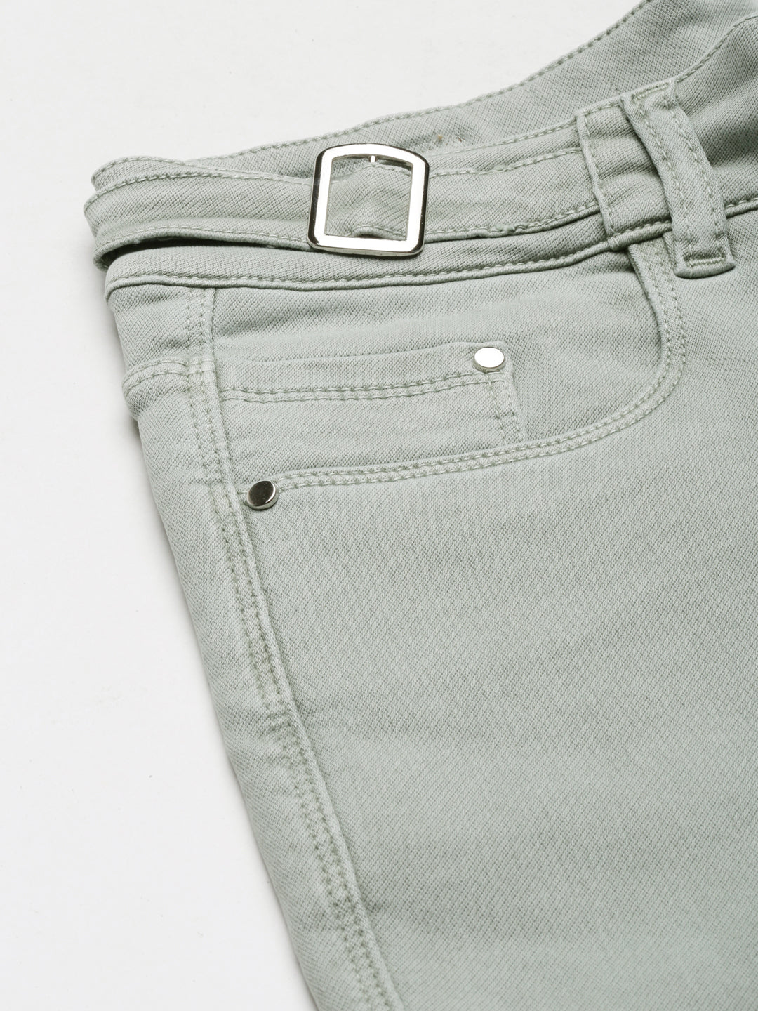 Women's Sea Green Solid Straight Fit Denim Jeans