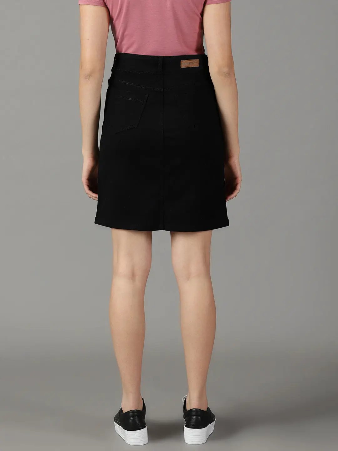 Women's Black Solid Pencil Denim Skirt