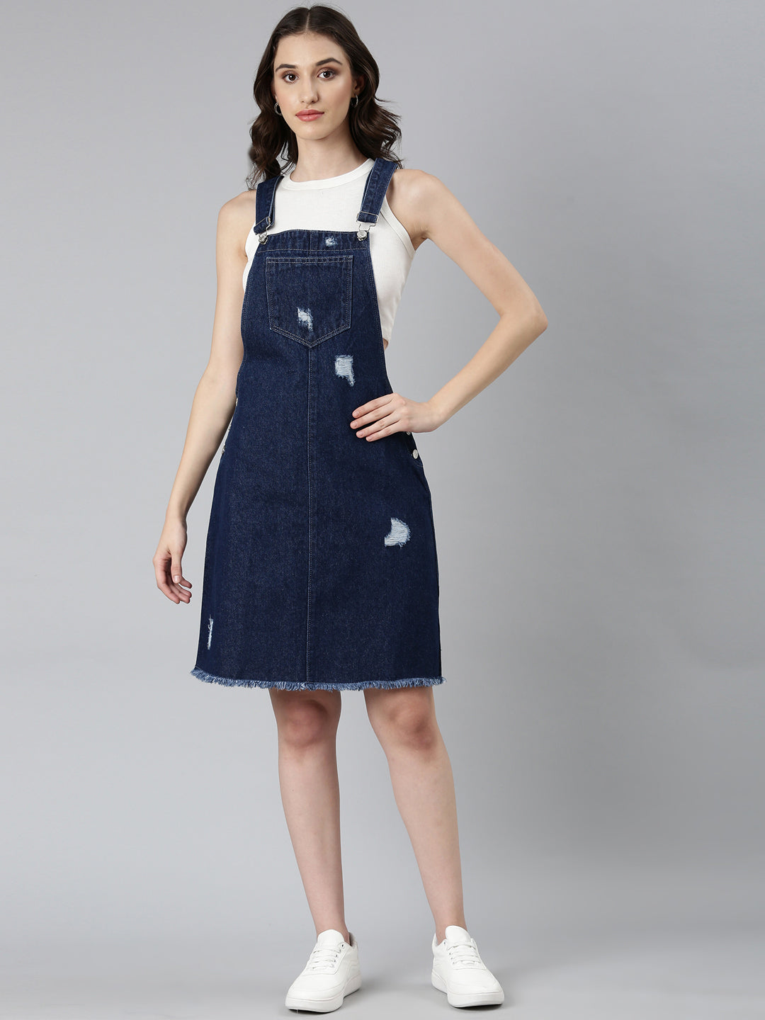 Women Navy Blue Solid Dungaree