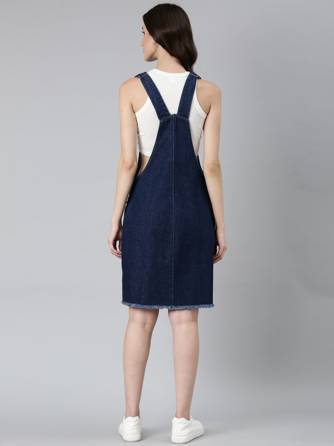 Women Navy Blue Solid Dungaree