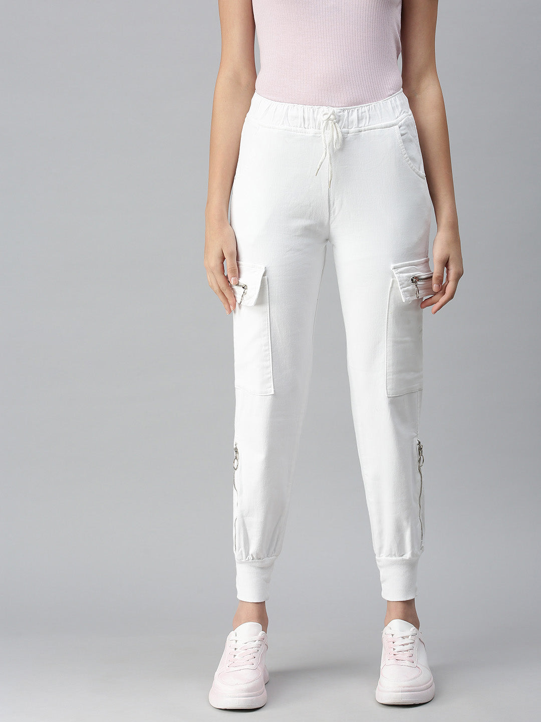 Women's White Solid Denim Jeans