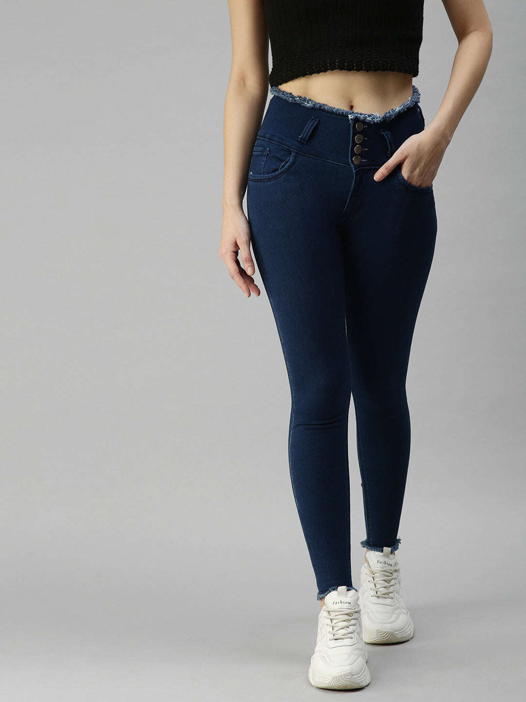 Women's Blue Solid Denim Skinny Jeans