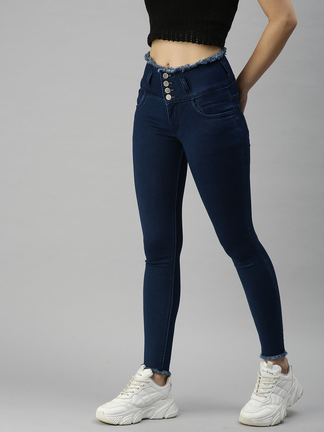 Women's Blue Solid Denim Skinny Jeans