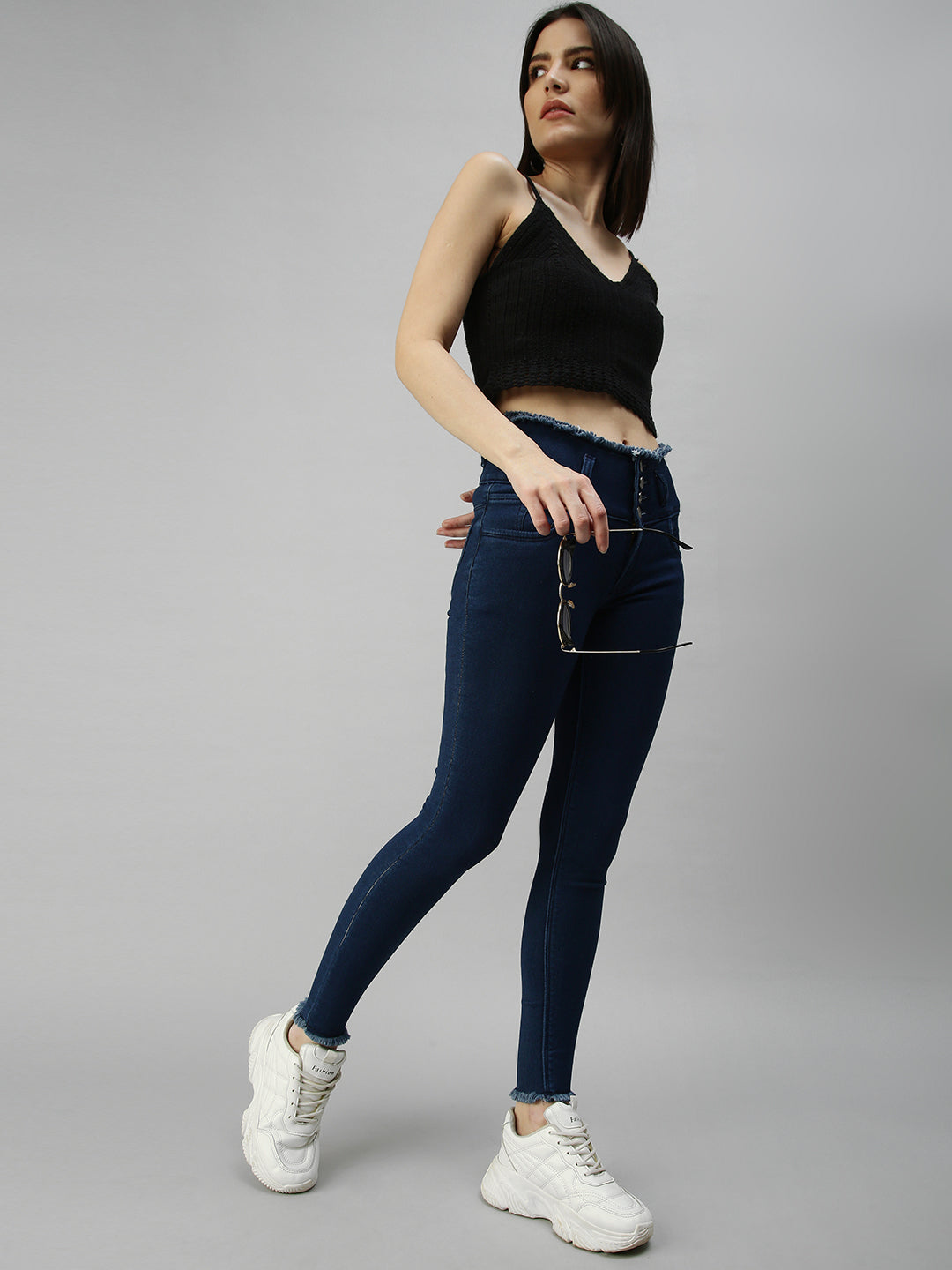 Women's Blue Solid Denim Skinny Jeans