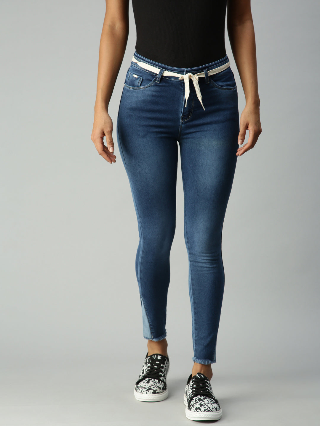 Women's Blue Solid Denim Skinny Jeans