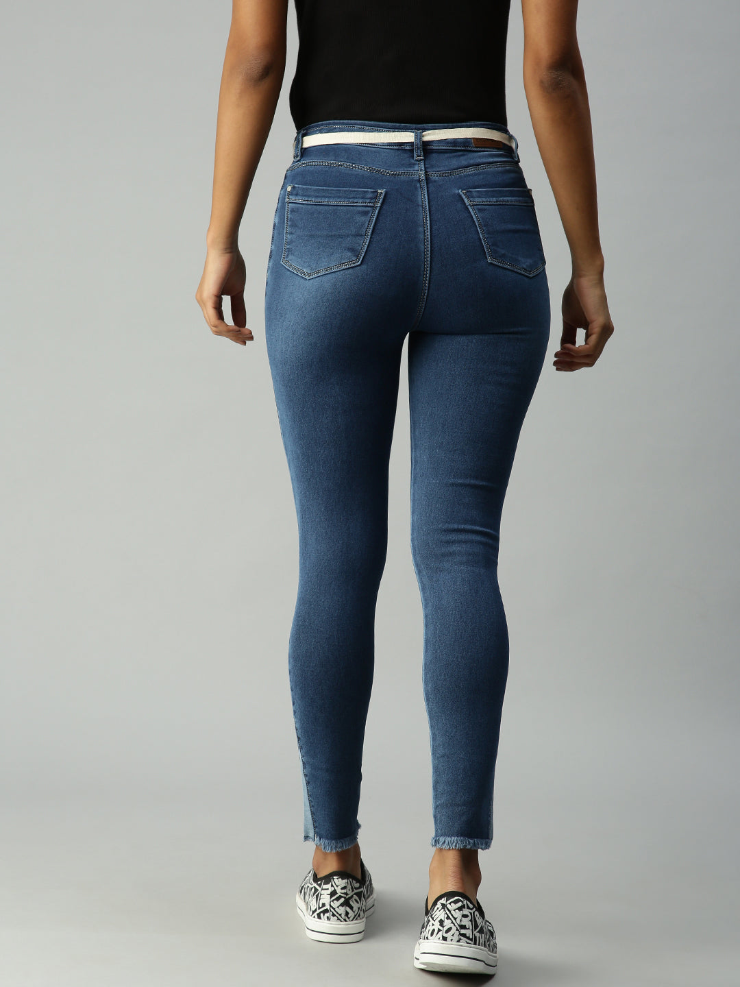 Women's Blue Solid Denim Skinny Jeans