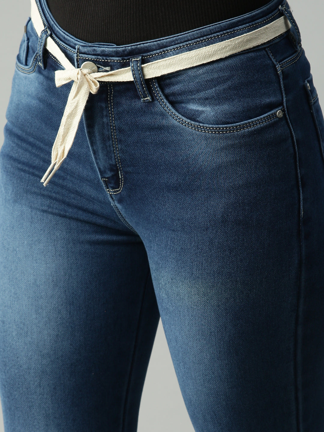 Women's Blue Solid Denim Skinny Jeans